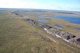 Aerial view of tundra near Kivalliq, Nunavut, Canada