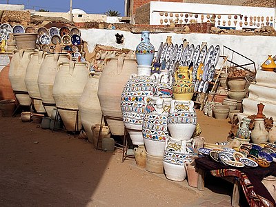 Local pottery in Guellala shop in Tunisia