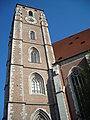 Basilica outside (showing one of two spires)