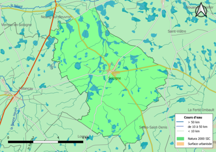 La totalité de la commune est incluse dans la zone Natura 2000 de type SIC « la Sologne ».