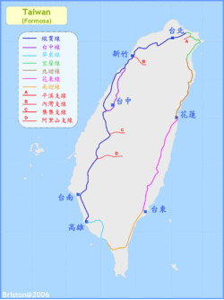 台湾鉄路管理局路線図。水色の線が屏東線。