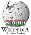 Unkarinkielisen Wikipedian logo sen saavuttaessa 50 000 artikkelin rajan