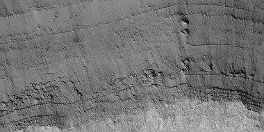 Close view of layers in a depression near Shalbatana Vallis, as seen by HiRISE under HiWish program