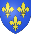 Arms of France (modern) (adopted in 1376 by by King Charles V of France): Azure, three fleurs-de-lis or