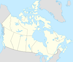 Mapa konturowa Kanady, na dole po prawej znajduje się punkt z opisem „Shawinigan”