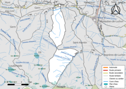 Carte en couleur présentant le réseau hydrographique de la commune