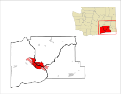 Location of the Kennewick-Pasco-Richland Metropolitan Statistical Area with the three cities highlighted