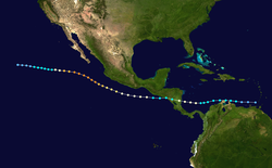 Trajectoire du cyclone Cesar-Douglas.