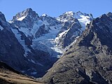 Le massif de la Meije vu du jardin botanique alpin du Lautaret, situé au col du Lautaret.