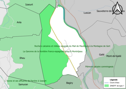 Carte des ZNIEFF de type 1 sur la commune.