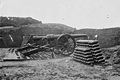 Two 4.2-inch (30-pounder) Parrott rifles and stacks of shells inside Fort Putnam on Morris Island during the campaign against Charleston harbor.