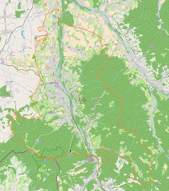 Mapa konturowa Ustronia, w centrum znajduje się punkt z opisem „Ustroń Brzegi”