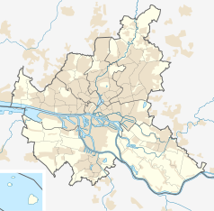 Mapa konturowa Hamburga, blisko centrum u góry znajduje się punkt z opisem „miejsce zdarzenia”