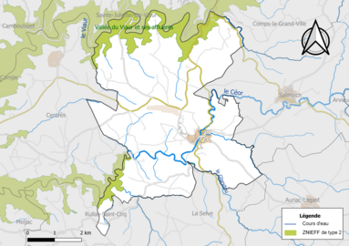 Carte de la ZNIEFF de type 2 de la commune.