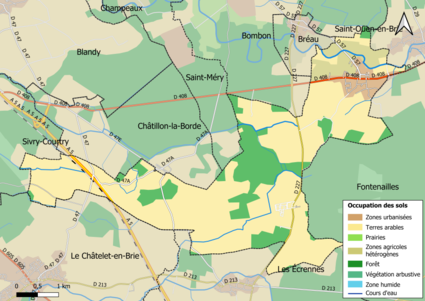 Carte des infrastructures et de l'occupation des sols en 2018 (CLC) de la commune.