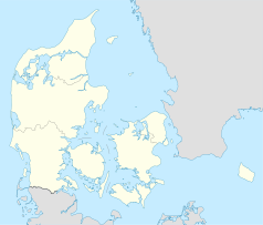 Mapa konturowa Danii, po lewej nieco na dole znajduje się punkt z opisem „Middelfart”