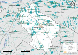 Carte en couleur présentantle réseau hydrographique de la commune