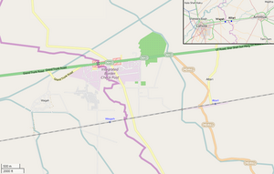 OSM map showing Wagah and Attari, their railway stations, and the Wagah border crossing. In the upper corner is shown the position of the villages between the cities of Lahore and Amritsar (click to expand)