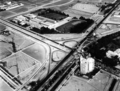 The building (right) and San Agustín School (left) in the 1960s.