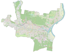 Mapa konturowa Bydgoszczy, w centrum znajduje się punkt z opisem „Słoneczny Młyn d. Młyny Kentzera”