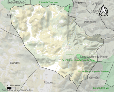 Carte des ZNIEFF de type 1 sur la commune.