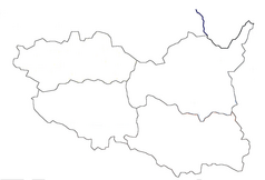 Mapa konturowa kraju pardubickiego, u góry po lewej znajduje się punkt z opisem „Opatovice nad Labem”