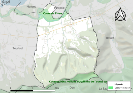 Carte des ZNIEFF de type 1 sur la commune.