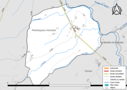 Carte en couleur présentant le réseau hydrographique de la commune