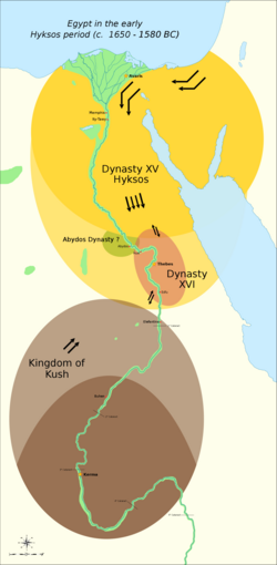 கிமு 1650 — கிமு 1580-இல் இரண்டாம் இடைநிலைக் காலத்தில் பண்டைய எகிப்தின் அரசியல் நிலை