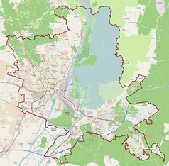 Mapa konturowa Szczecina, w centrum znajduje się punkt z opisem „Morska Stocznia Remontowa Gryfia SA”