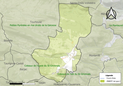 Carte des ZNIEFF de type 2 sur la commune.