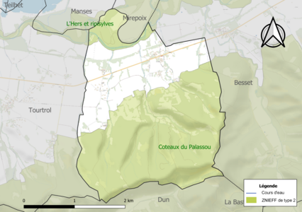 Carte des ZNIEFF de type 2 sur la commune.