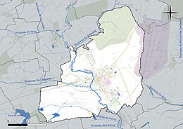 Carte en couleur présentant le réseau hydrographique de la commune