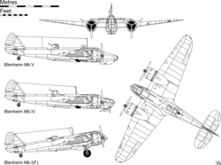 A Bristol Blenheim háromnézeti rajza