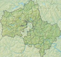 Mapa konturowa obwodu moskiewskiego, w centrum znajduje się punkt z opisem „Moskwa”