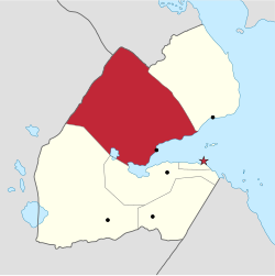 Tadjourahin alue Djiboutin kartalla.