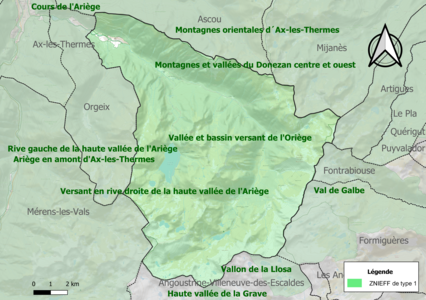 Carte des ZNIEFF de type 1 sur la commune.