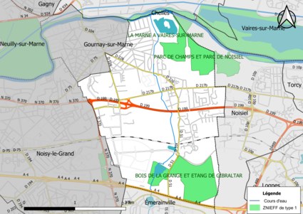 Carte des ZNIEFF de type 1 de la commune.