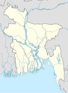 Mapa konturowa Bangladeszu, u góry po lewej znajduje się punkt z opisem „Rongpur”