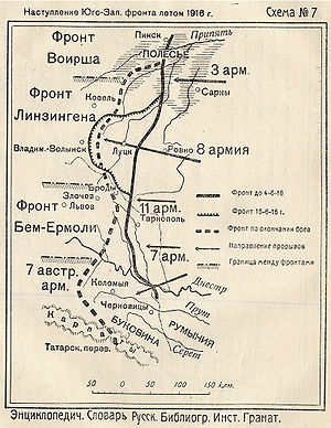 Схема наступлення Паўднёва-Заходняга фронту.