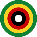 Zimbabwe 1994 to present A five ring roundel of green, yellow, red, black, and white