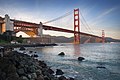 The Golden Gate Bridge with Fort Point in the foreground.