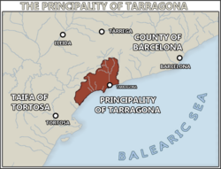 The Principality of Tarragona's borders by the end of the Principality in 1173 AD