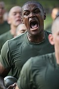 USMC Recruit sounds off during training at MCRDPI 2014