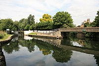 Confluence of the Brentford arm of the Grand Union Canal on the left, with the River Brent