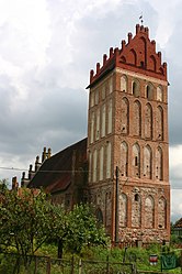 Die früher evangelische, heute katholische Pfarrkirche in Mołtajny (Molthainen/Molteinen)