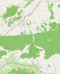 Mapa konturowa Zakopanego, blisko centrum na lewo u góry znajduje się punkt z opisem „Stary cmentarzNa Pęksowym Brzyzku”