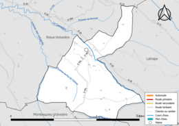 Carte en couleur présentant le réseau hydrographique de la commune