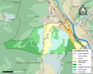 Carte en couleurs présentant l'occupation des sols.