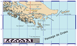 Carte de la région autour du cap Horn avec le détroit de Le Maire.